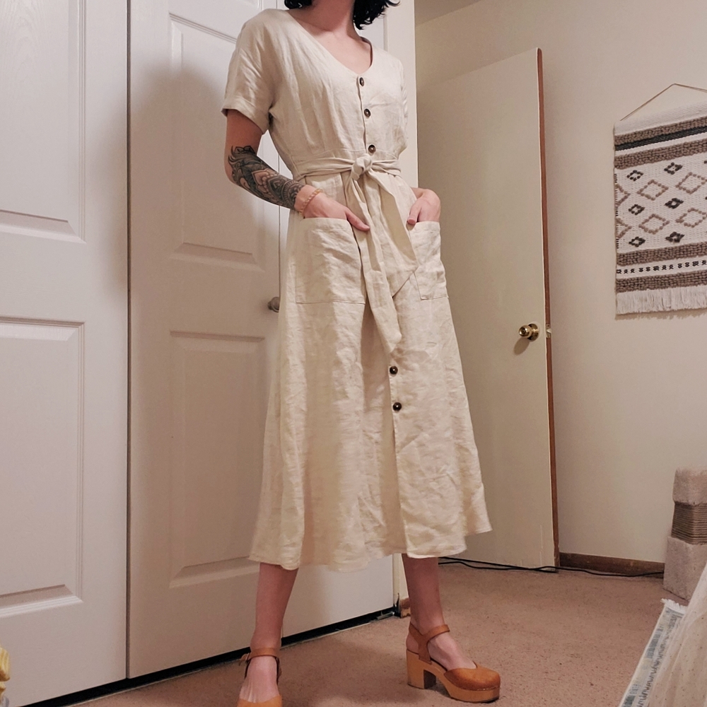 Button Front Linen Dress